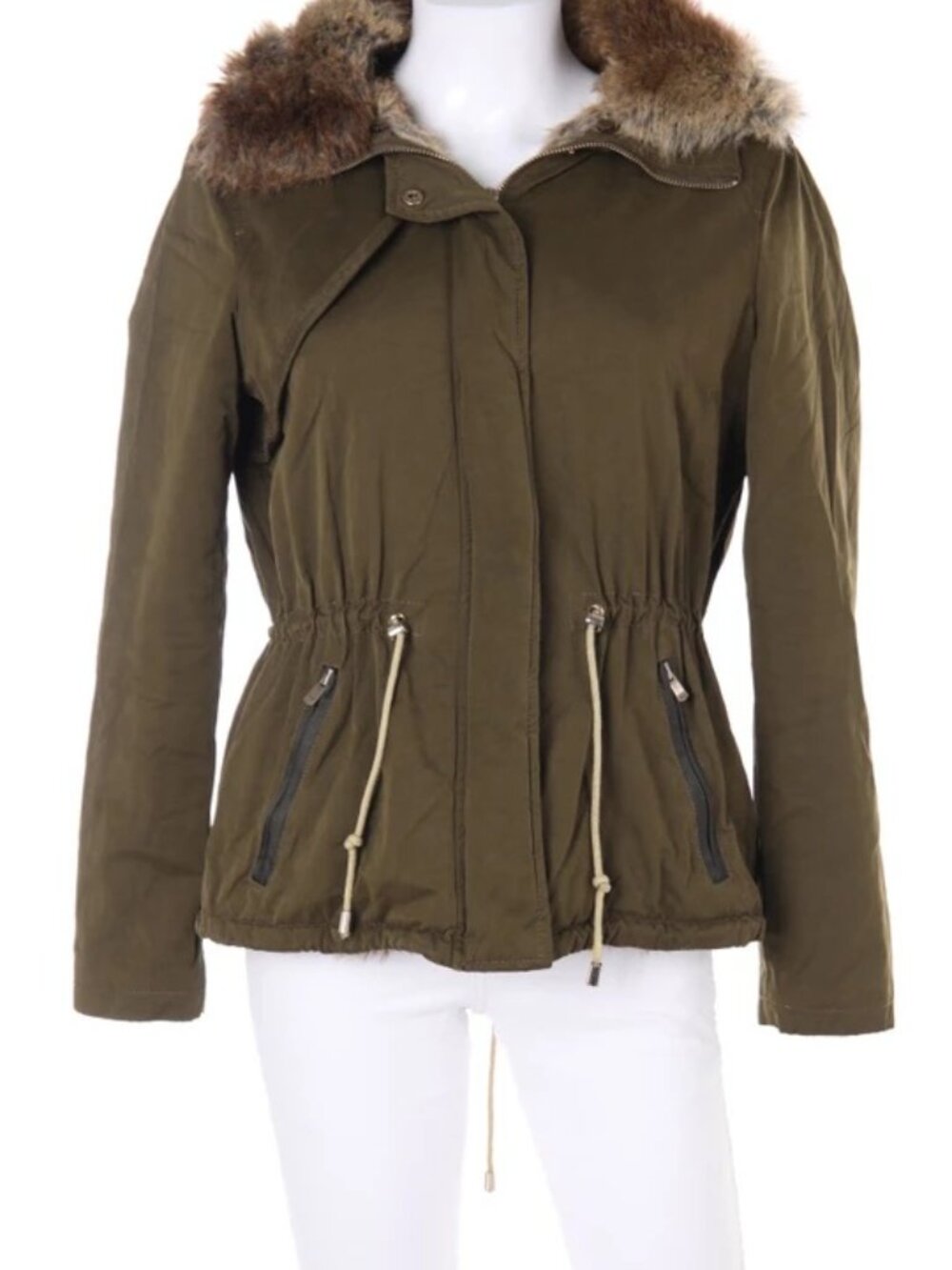 Zara Trafaluc | Faux Fur Parka, Green Utility Style | Medium
